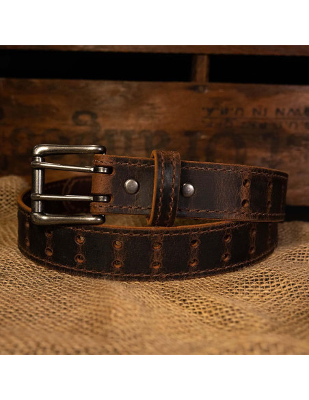 Cinturón de Cuero Clásico Hombre Doble Hebilla Gris 4.2 cm