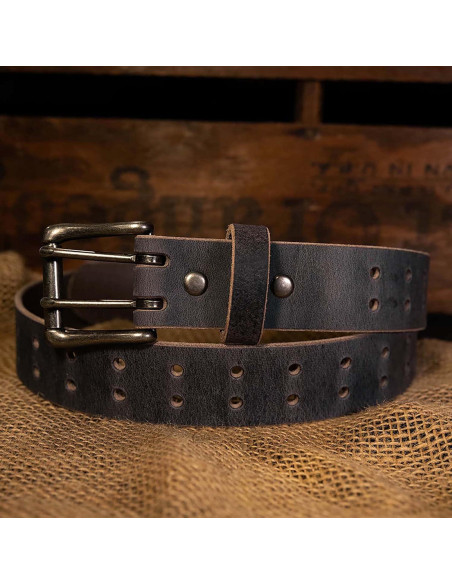 Cinturón de Cuero Clásico Hombre Doble Hebilla Gris 4.2 cm