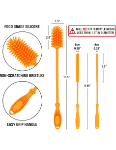 Cepillo Limpiador de Botellas Kitchiny 31.75 cm Silicona Naranja 2