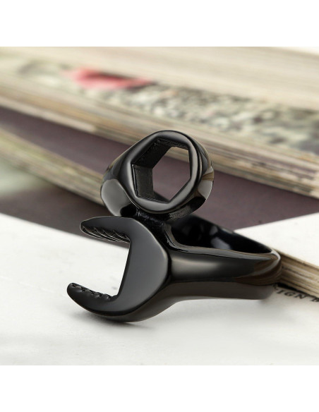 Anillo de Llave Mecánico Hombre Acero Inoxidable Negro 24mm
