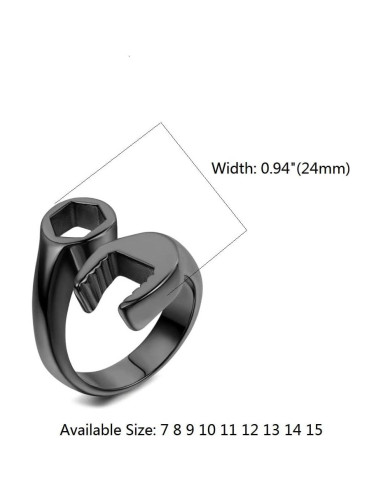 Anillo de Llave Mecánico Hombre Acero Inoxidable Negro 24mm