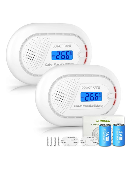 Detector de Monóxido de Carbono Runidur CO11 LCD 10 Años 2 Pzas