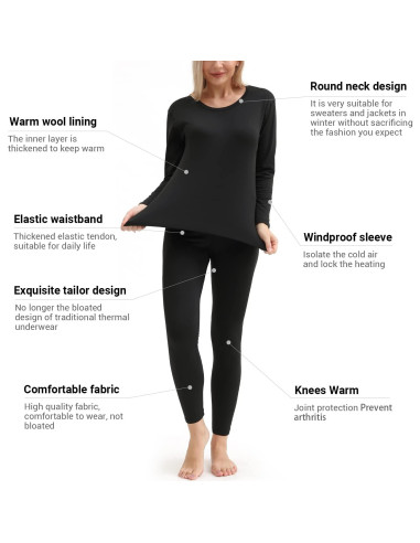 Conjunto Ropa Interior Térmica PISIQI Mujeres Talla Grande Negro