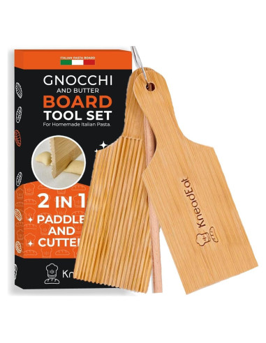 Juego de Tabla para Gnocchi KneadEat - 2 Tablas y Rodillo de Bambú