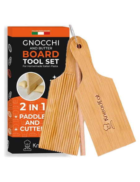 Juego de Tabla para Gnocchi KneadEat - 2 Tablas y Rodillo de Bambú
