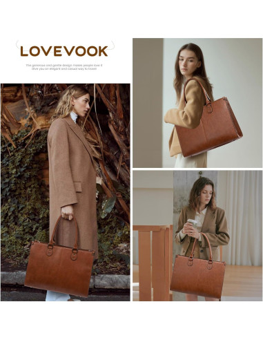 Bolsa Tote LOVEVOOK para Laptop 15.6" Marrón Oscuro