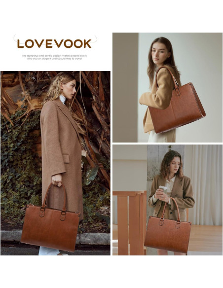 Bolsa Tote LOVEVOOK para Laptop 15.6" Marrón Oscuro