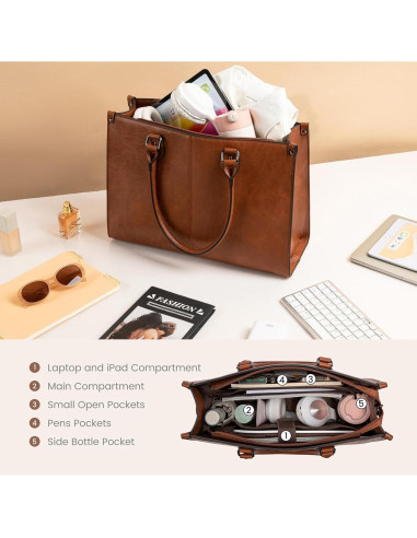 Bolsa Tote LOVEVOOK para Laptop 15.6" Marrón Oscuro