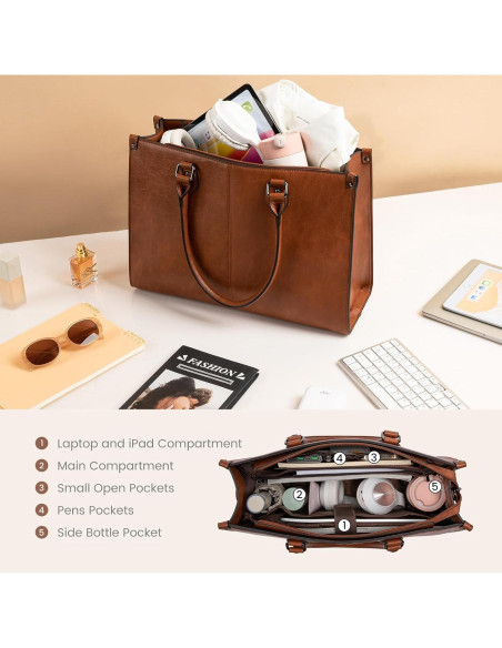 Bolsa Tote LOVEVOOK para Laptop 15.6" Marrón Oscuro