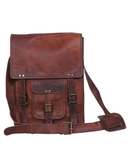 Bolso de cuero mensajero Komal para tablet 27.9 cm Marrón