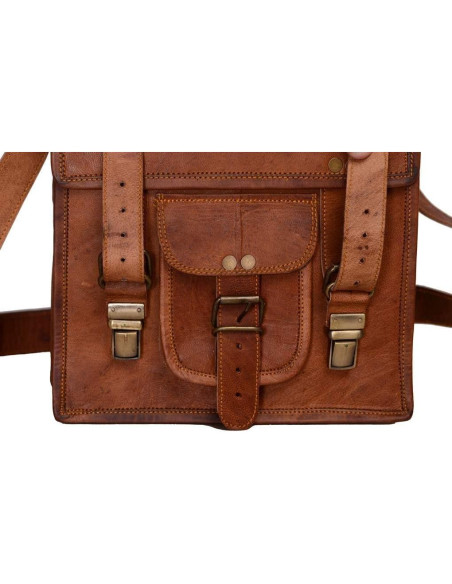 Bolso de cuero mensajero Komal para tablet 27.9 cm Marrón