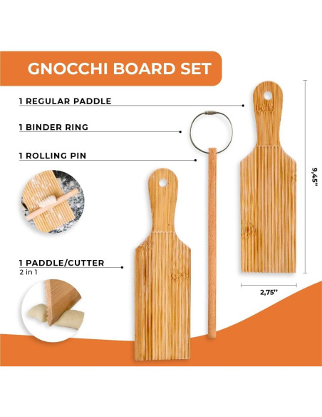 Juego de Tabla para Gnocchi KneadEat - 2 Tablas y Rodillo de Bambú