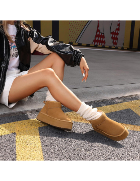 Botas de Nieve DREAM PAIRS Mini Plataforma Castaño 5cm