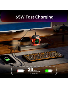 Cargador Divoom Dipow 65W USB-C 3 Puertos Rápido Rojo 2