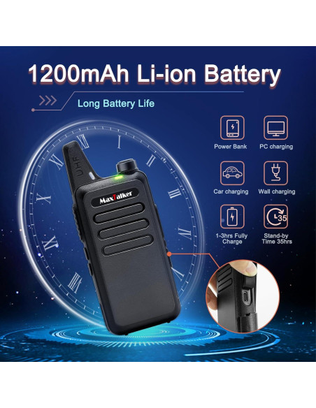 Walkie Talkies MaxTalker MT1 FRS 12 Paquetes Recargables