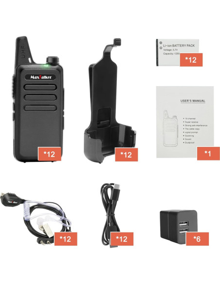 Walkie Talkies MaxTalker MT1 FRS 12 Paquetes Recargables