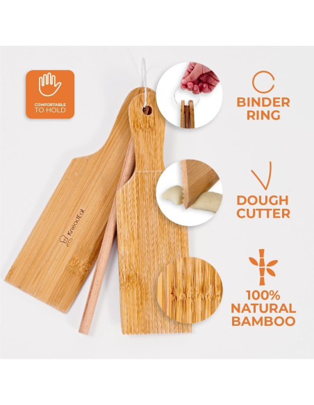 Juego de Tabla para Gnocchi KneadEat - 2 Tablas y Rodillo de Bambú