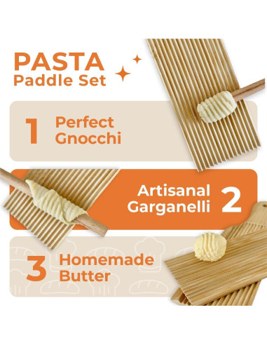 Juego de Tabla para Gnocchi KneadEat - 2 Tablas y Rodillo de Bambú