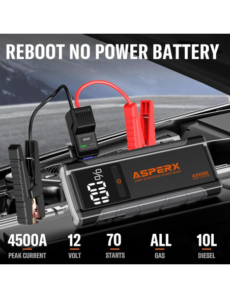 Arrancador de Salto AsperX AX4500 4500A 12V con Pantalla LCD