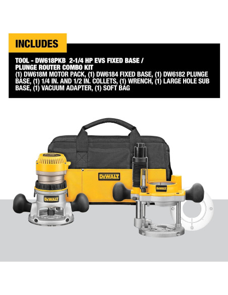 Router DEWALT DW618PKB 2.25 HP con Base Fija e Inmersión