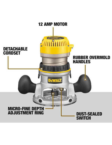 Router DEWALT DW618PKB 2.25 HP con Base Fija e Inmersión