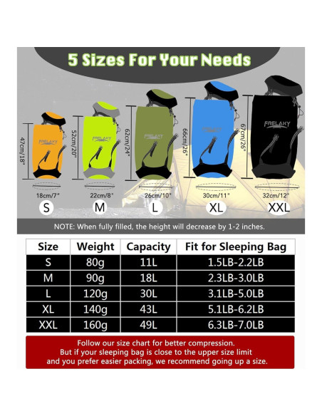 Saco de Compresión Frelaxy 52L Resistente al Agua para Camping