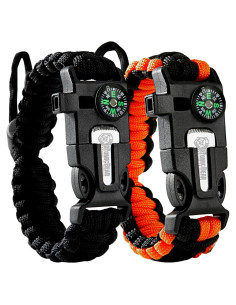 Pulsera de Paracord The Atomic Bear - 2 Piezas - Ajustable - Encendedor - Silbato - Negro y Naranja