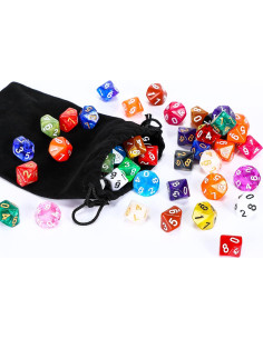 Dados Poliedricos Skylety 50 Piezas 10 Caras con Bolsa 2