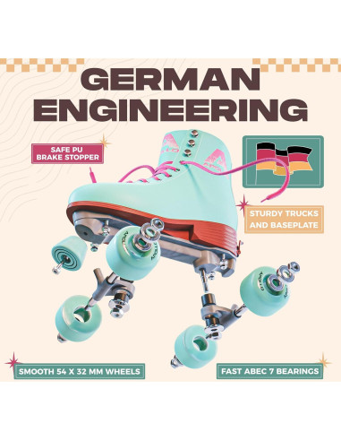 Patines Cuádruples Apollo Retro Ajustables para Mujeres