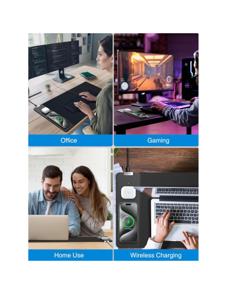 Alfombrilla de Ratón Inalámbrica TopMade 15W XL 80x30cm Negra