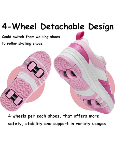 Zapatos de Patinaje ANEFUN para Niños Rosa-Blanco 4 Ruedas