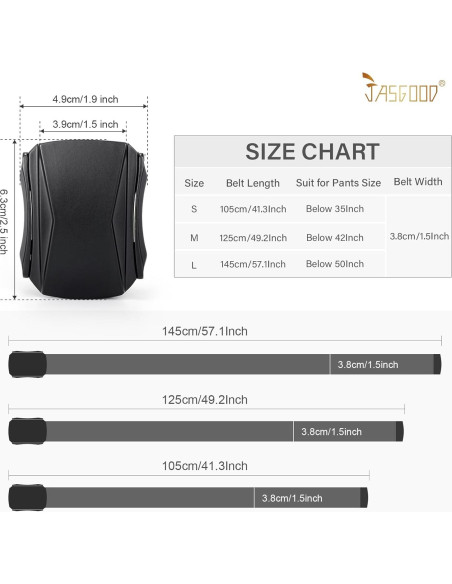 Cinturón Táctico Militar JASGOOD Nylon Elástico Negro 127 cm