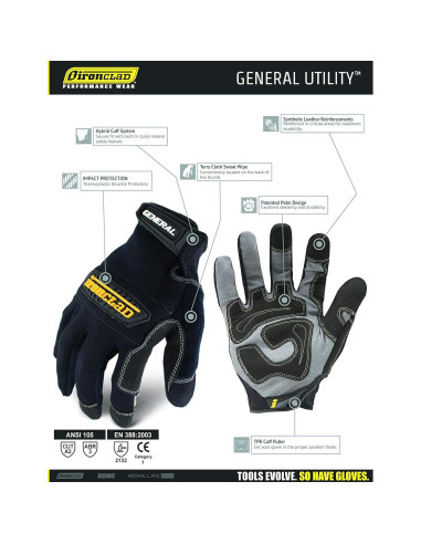 Guantes de Trabajo Ironclad GUG, Multiusos, Ajuste Seguro