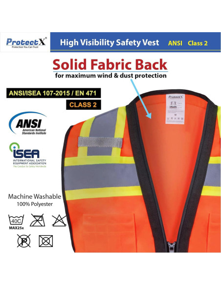 Chaleco de Seguridad ProtectX Clase 2 Naranja Neón 6 Bolsillos