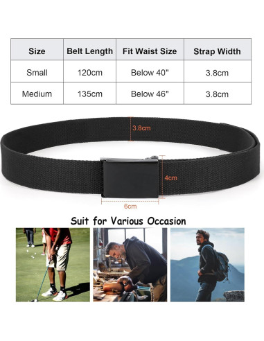 Cinturón de Lona WHIPPY Ajustable Negro para Hombre