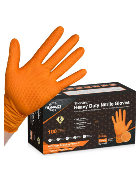 Guantes de Nitrilo TitanFlex Thor Grip Naranja 8-mil 100 Pzas