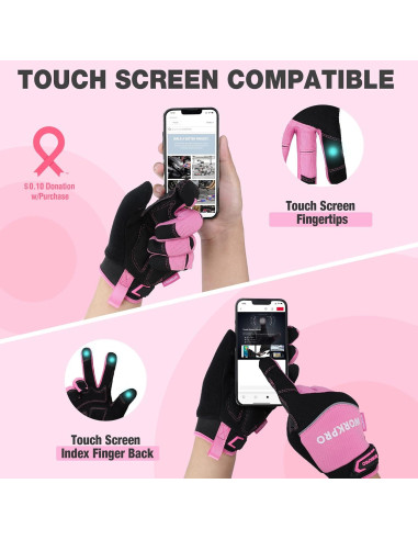 Guantes de Trabajo WORKPRO Táctiles Antideslizantes Rosa