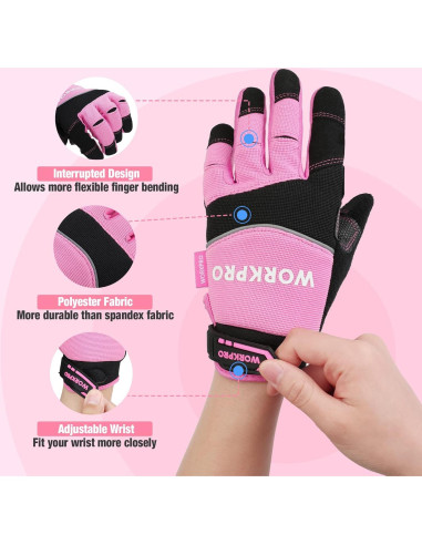 Guantes de Trabajo WORKPRO Táctiles Antideslizantes Rosa