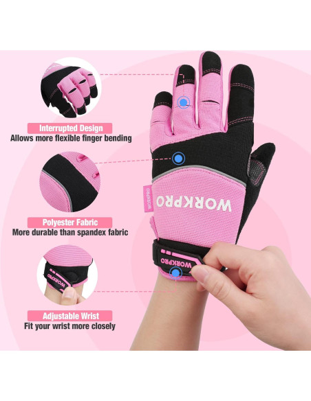 Guantes de Trabajo WORKPRO Táctiles Antideslizantes Rosa