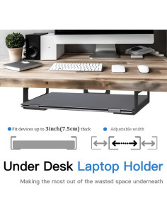 Soporte Bajo Escritorio para Laptop Teridokor Negro 7.5 cm 2