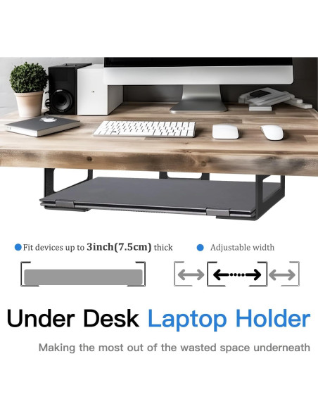 Soporte Bajo Escritorio para Laptop Teridokor Negro 7.5 cm