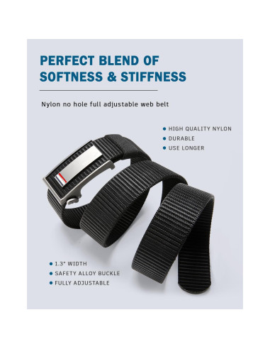 Cinturón de Golf FAIRWIN de Nylon Ajustable para Jeans Negro