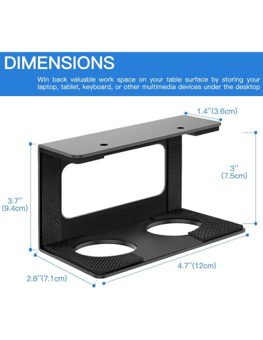 Soporte Bajo Escritorio para Laptop Teridokor Negro 7.5 cm