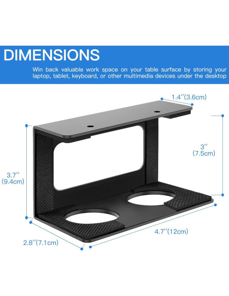 Soporte Bajo Escritorio para Laptop Teridokor Negro 7.5 cm