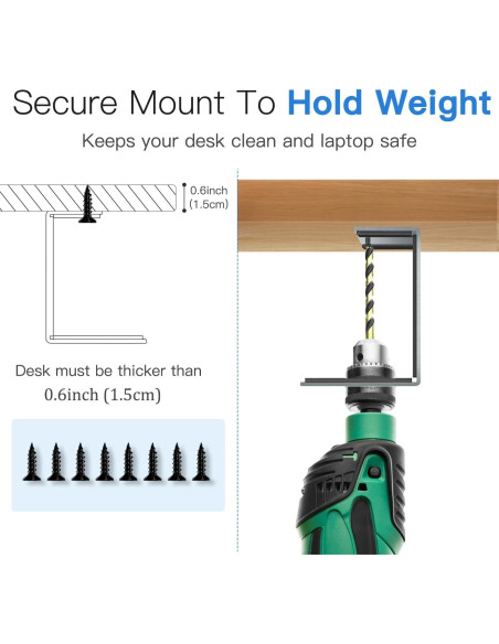 Soporte Bajo Escritorio para Laptop Teridokor Negro 7.5 cm