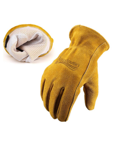 Guantes de Jardinería de Cuero Vaca Amarillo XL para Trabajo