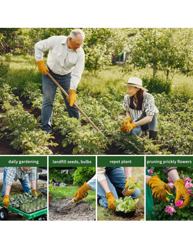 Guantes de Jardinería de Cuero Vaca Amarillo XL para Trabajo