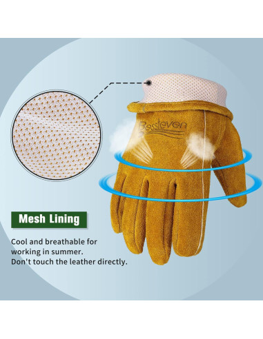 Guantes de Jardinería de Cuero Vaca Amarillo XL para Trabajo