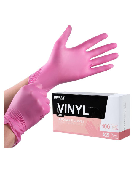 Guantes Desechables OKIAAS Vinilo Negro/Rosa 100 Pzas