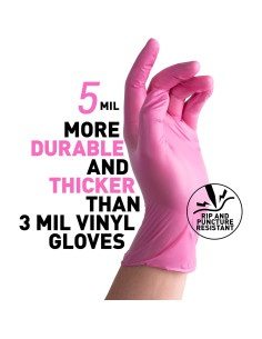 Guantes Desechables OKIAAS Vinilo Negro/Rosa 100 Pzas 2
